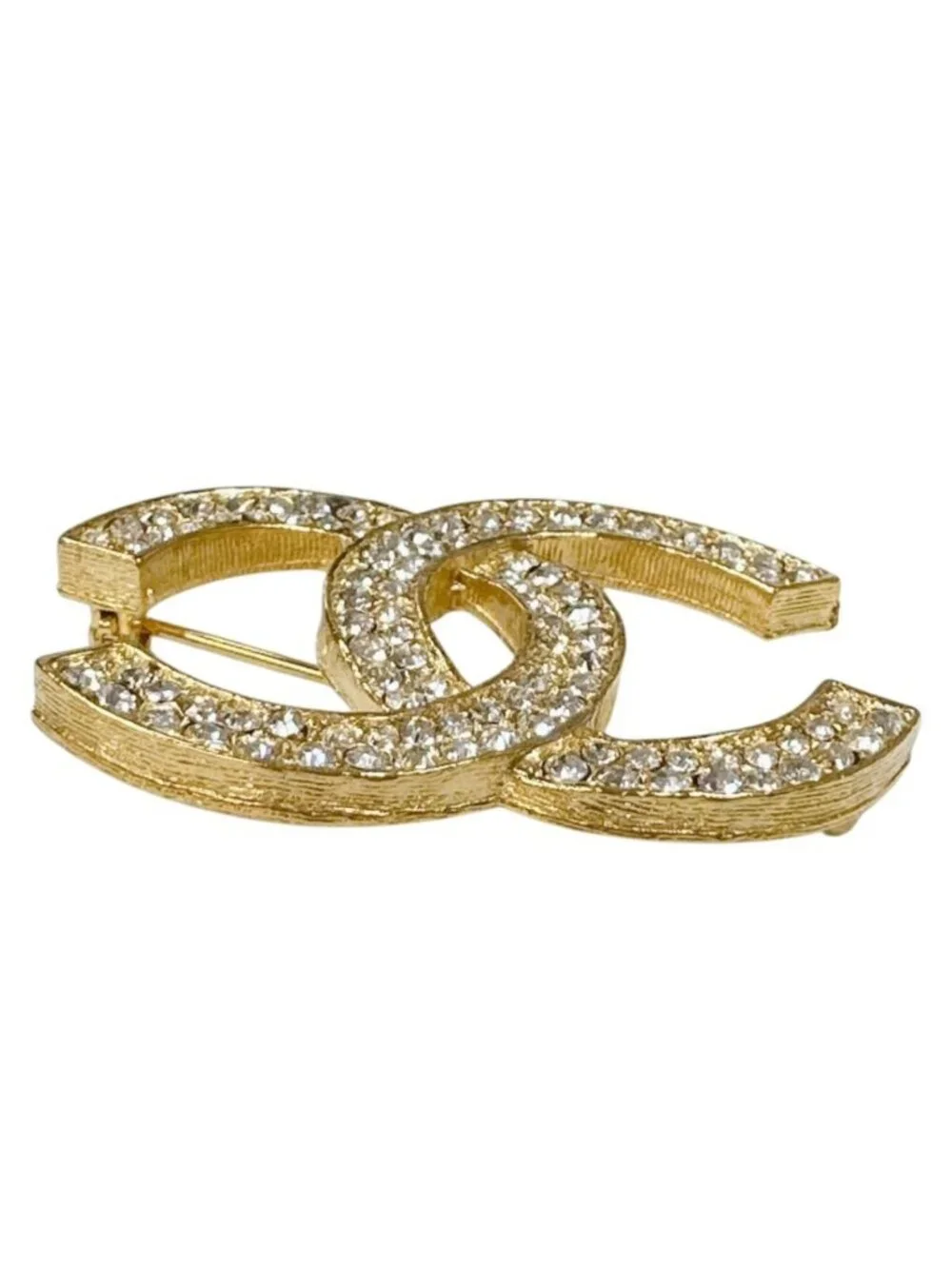 Chanel CC Logo Vintage Brooch Rhinestone Gold